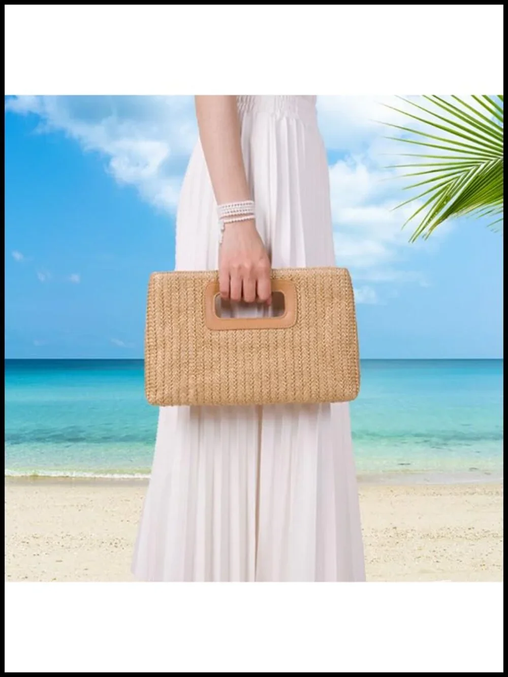 Straw Clutch Bag Woven Beach Shoulder Crossbody Raffia Handbag Summer Tote